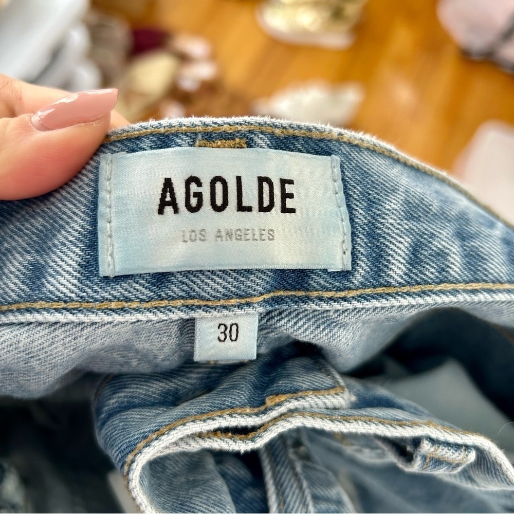 AGOLDE ‘90s Fit Loose Fit Jeans Fall Out Blue Washed Distressed High Rise - Picture 10 of 11